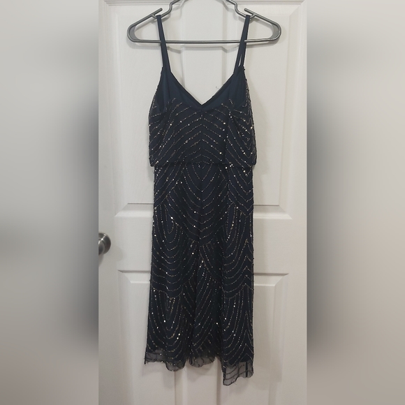 Adrianna Pappell blouson dark blue cocktail dress with metallic beading size S - Picture 2 of 3